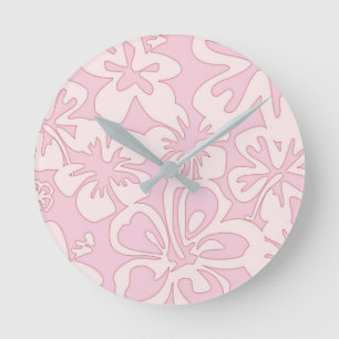 Pastel Pink Flower Art Round Clock