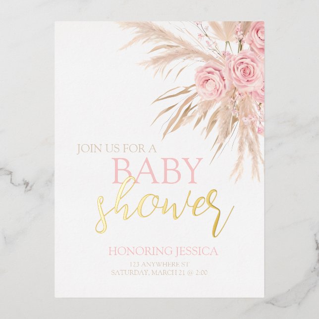 Pastel Pink Flower Baby Shower Invite (Front)