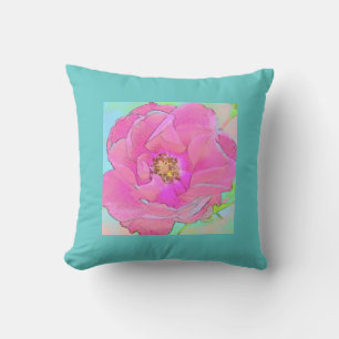 Pastel pink flower-Light Blue Border Cushion