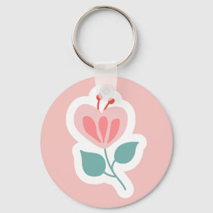 Pastel pink flower petal with stem key ring