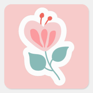 Pastel pink flower petal with stem square sticker