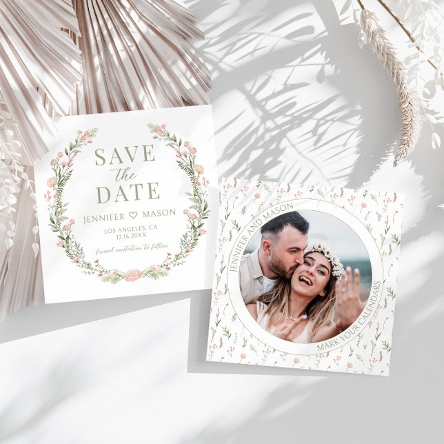 Pastel pink flower Save the Date photo invitation (Creator Uploaded)