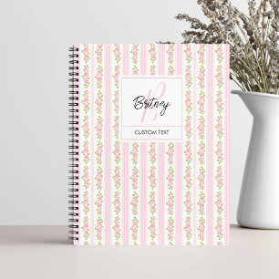 Pastel Pink Flowers and Stripes Coquette Monogram Notebook