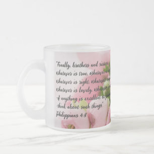 Pastel Pink Flowers Bible Verse Frosted Glass Coffee Mug