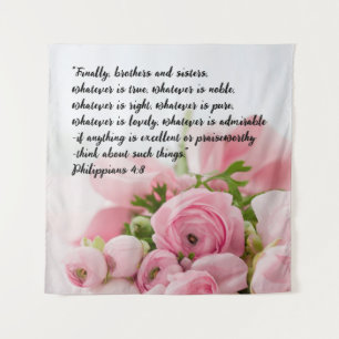Pastel Pink Flowers Bible Verse Tapestry