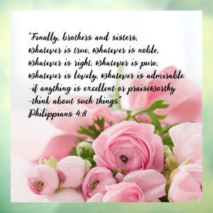 Pastel Pink Flowers Bible Verse Window Cling