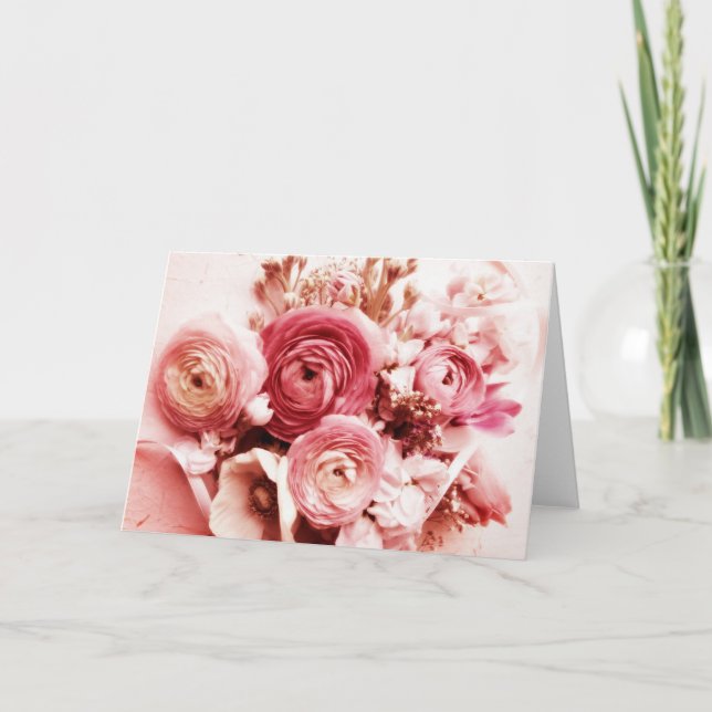 pastel pink flowers greeting card (Front)