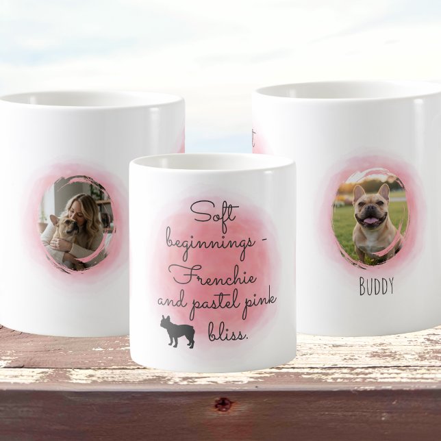 Pastel Pink French Bulldog Custom Photo & Name Coffee Mug (Creator Uploaded)