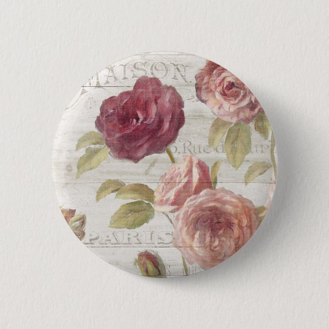 Pastel Pink French Roses 6 Cm Round Badge (Front)