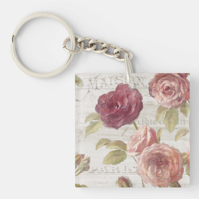 Pastel Pink French Roses Key Ring (Front)