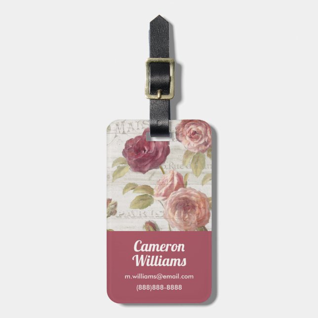 Pastel Pink French Roses Luggage Tag (Front Vertical)