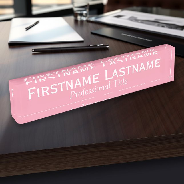 Pastel Pink - Full Name and Professional Title Nameplate (Personalized Name Plate - Custom Logo Executive Desk Plate with Name and Professional Title)