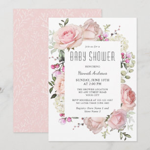 Pastel Pink Garden Roses Baby Shower for Girl Invitation