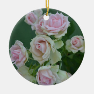 Pastel pink garden roses ceramic tree decoration