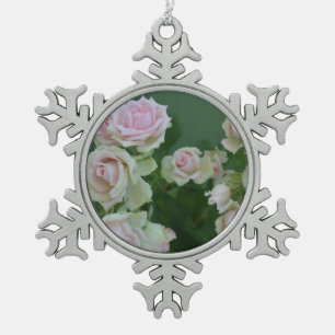 Pastel pink garden roses snowflake pewter christmas ornament