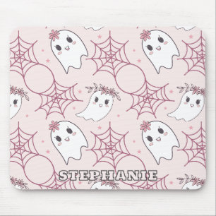 Pastel Pink Ghost Halloween Kawaii Pattern Mouse Mat