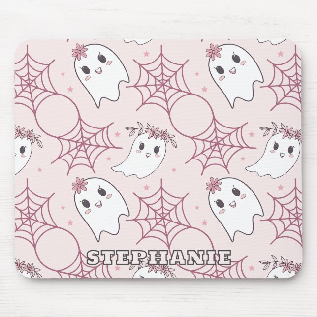 Pastel Pink Ghost Halloween Kawaii Pattern Mouse Mat (Front)