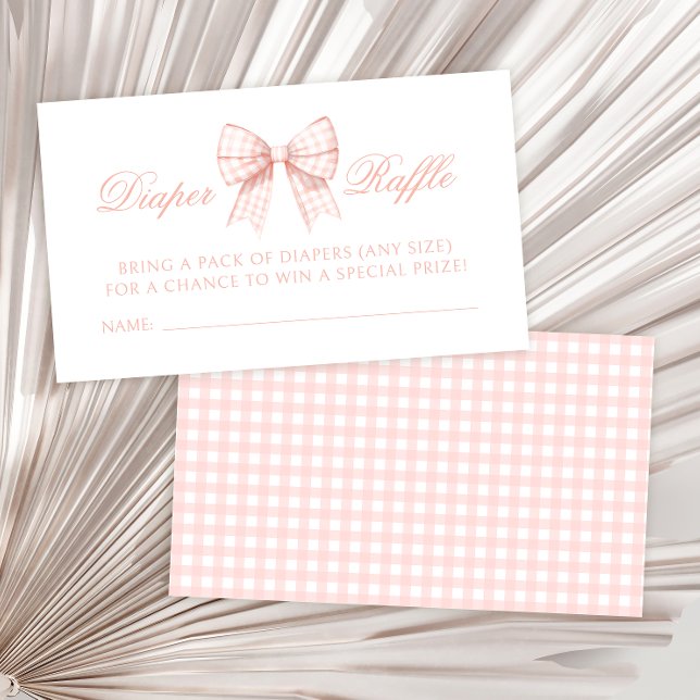 Pastel pink gingham bow baby shower diaper raffle enclosure card (Creator Uploaded)