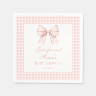 Pastel pink gingham bow ribbon baby girl shower napkin