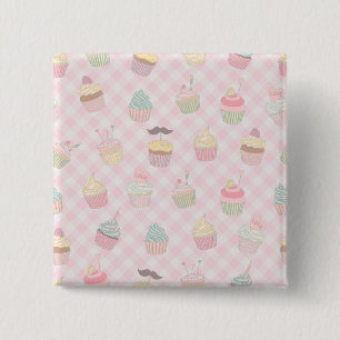 Pastel Pink Gingham Cute Cupcakes Pattern 15 Cm Square Badge