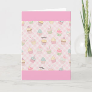 Pastel Pink Gingham Cute Cupcakes Pattern Card