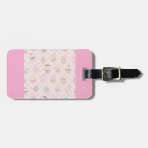 Pastel Pink Gingham Cute Cupcakes Pattern Luggage Tag