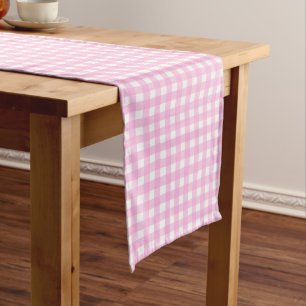 Pastel Pink Gingham Pattern Medium Table Runner