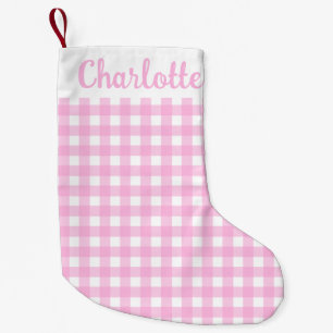 Pastel Pink Gingham Pattern Small Christmas Stocking