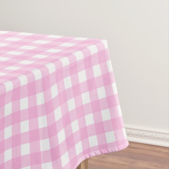 Pastel Pink Gingham Pattern Tablecloth (In Situ)