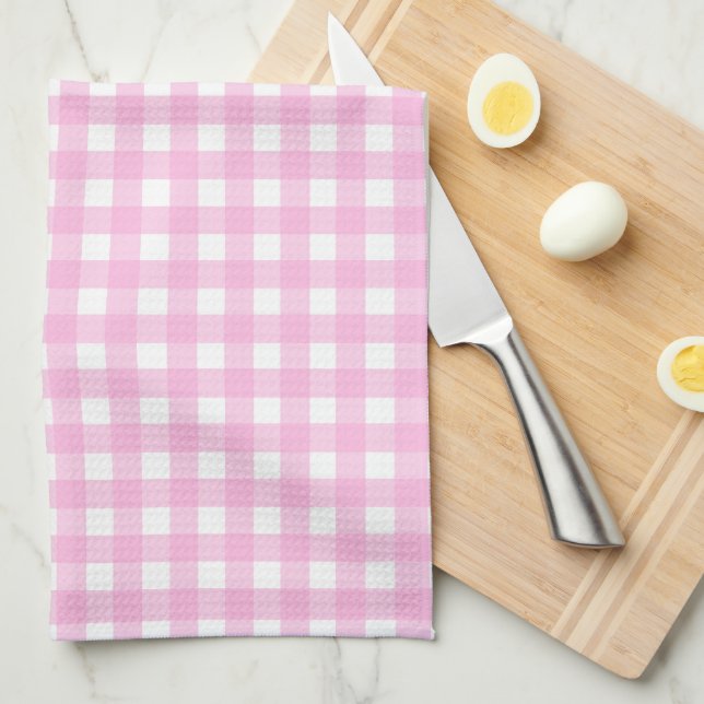 Pastel Pink Gingham Pattern Tea Towel (Quarter Fold)
