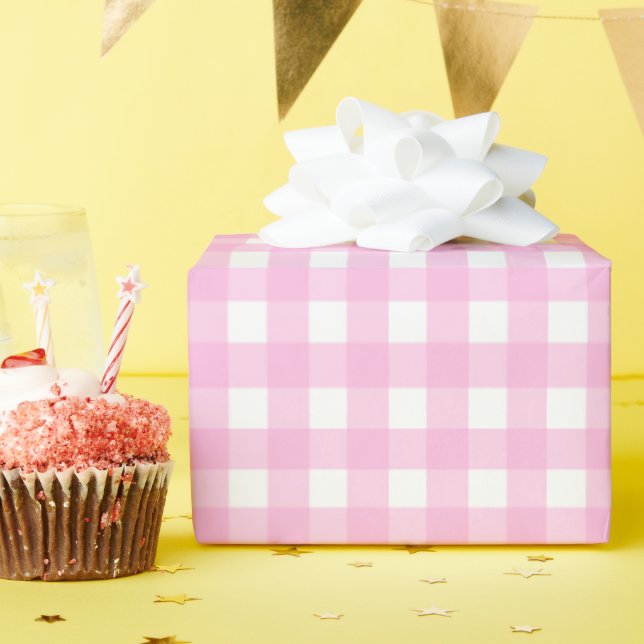 Pastel Pink Gingham Pattern Wrapping Paper (Birthday Party)