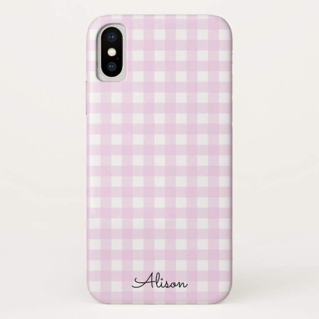 Pastel Pink Gingham Personalised Phone Case (Back)