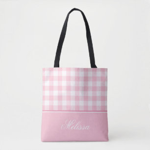 Pastel Pink Gingham   Personalised Tote Bag