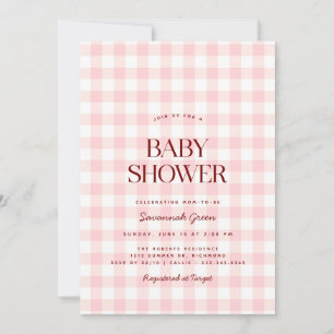 Pastel Pink Gingham   Summer Picnic Baby Shower Invitation