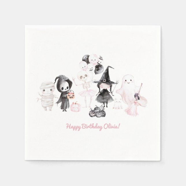 Pastel pink girl halloween birthday napkin (Front)