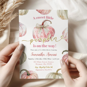 Pastel Pink Girl Pumpkin Baby Shower Invitation