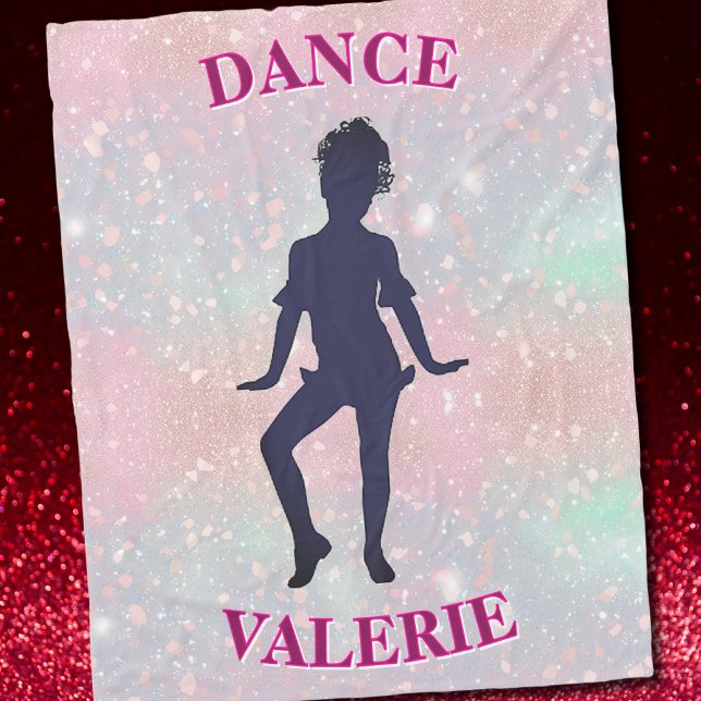 Pastel Pink Glitter Dance Girl Personalised Fleece Blanket (Glam Dance Blanket)