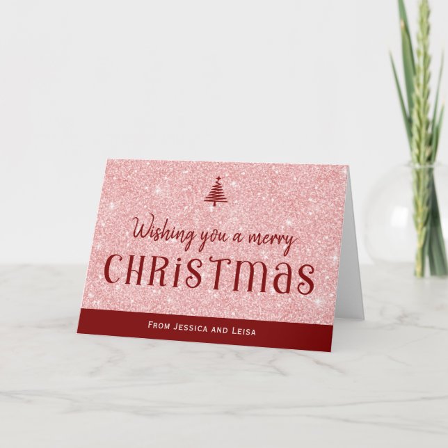 Pastel Pink glitter effect Christmas Card (Front)