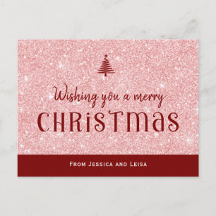 Pastel Pink glitter effect Christmas Postcard