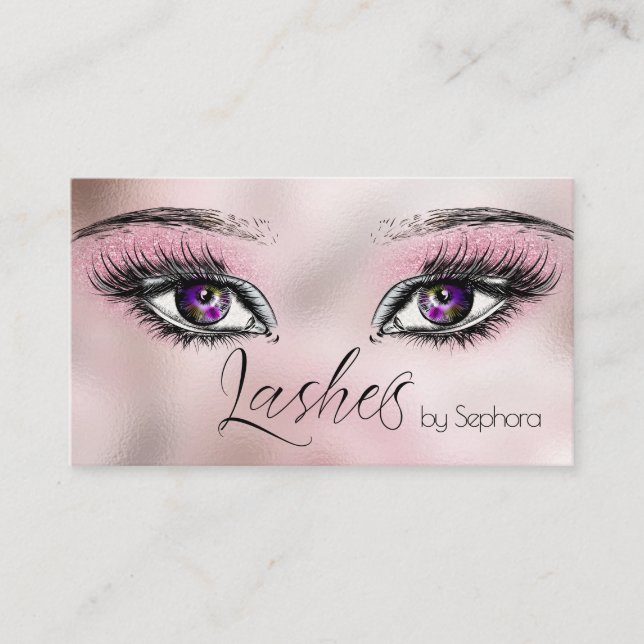 Pastel Pink Glitter Lashes Extension Artist Business Card (Front)