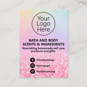 Pastel & Pink Glitter Spa Ingredient List Logo Business Card