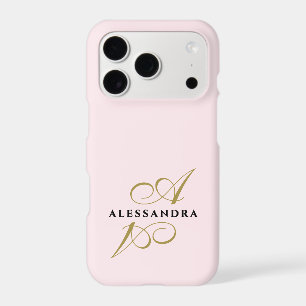 Pastel Pink Gold Black Monogram Minimalist Stylish
