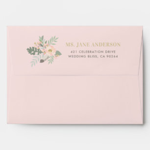 Pastel Pink Gold Floral Boho Wedding Mailing Envelope