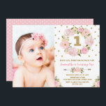 Pastel Pink Gold Floral First 1st Birthday Invite<br><div class="desc">Pink & Gold Floral First 1st Birthday Party Invite
Sweet and girly first birthday invitation featuring pink & blush watercolor floral wreath and gold confetti sprinkles.</div>