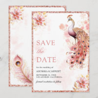 Pastel Pink Gold Floral Indian Peacock Wedding