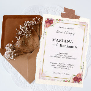 Pastel Pink & Gold Floral Wedding Invitation