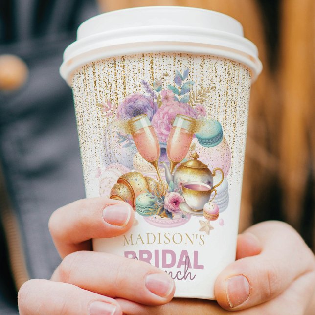 Pastel Pink Gold glitter Bridal Brunch Photo Paper Cups (Creator Uploaded)