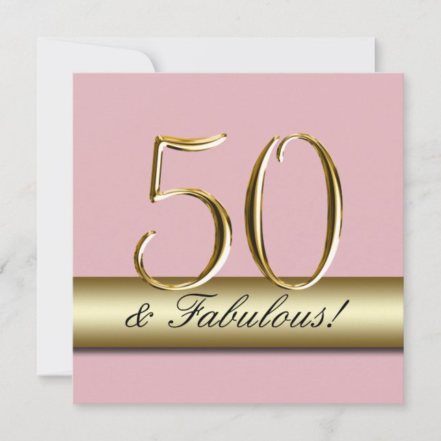 Pastel Pink Gold Simple 50th Birthday Party Invitation (Front)