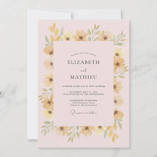 Pastel Pink Gold Vine Wedding Invitation (Front)