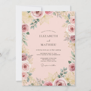 Pastel Pink Graceful Rose Wedding Invitation